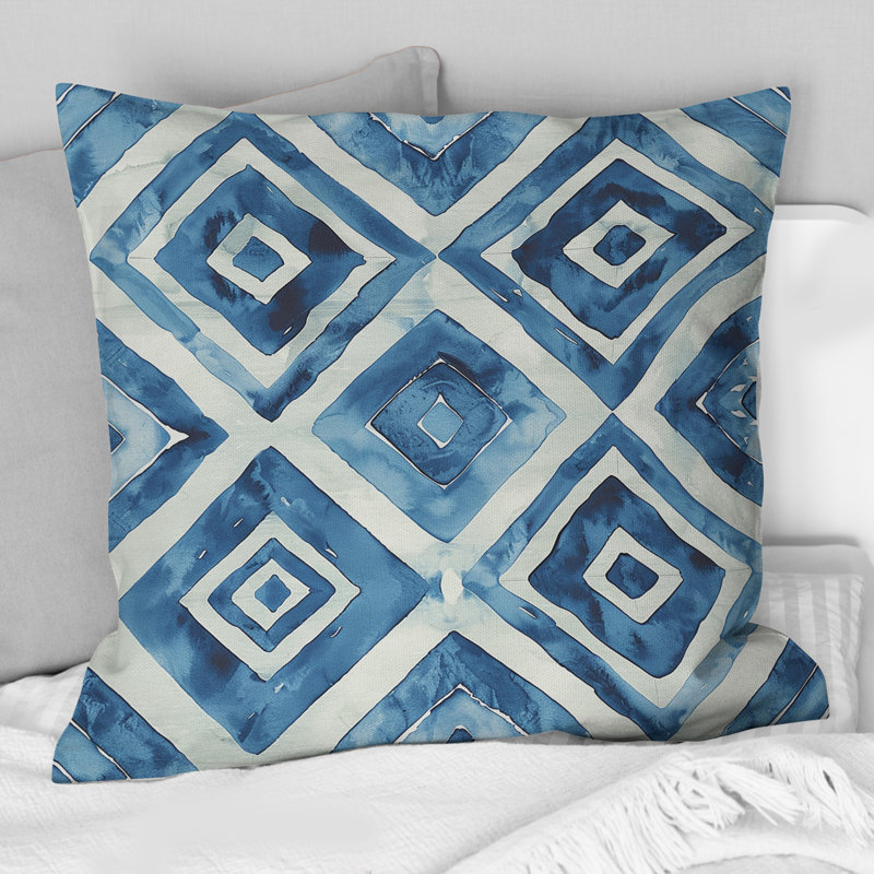 Coussin transitionnel bleu et blanc Royal Geo Tile IV - transitionnel, H 18 po x l 18 po