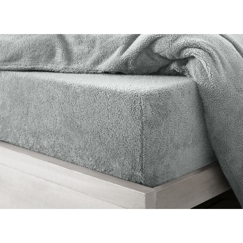 Gorgonio Velosso Teddy Soft Cosy Thermal Fleece Fitted Sheet, 152 x 198cm, Silver