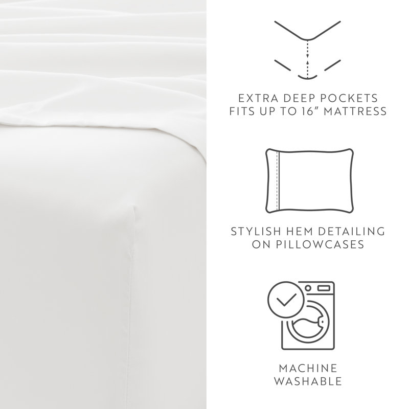 Sheet Set Solid Microfiber Ultra Soft Bedding, Twin Sheet Set with 1 Pillowcase, White