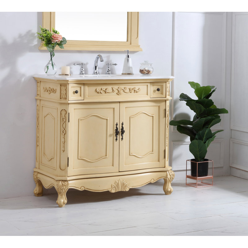 Ensemble de meuble-lavabo simple Lunette, Beige antique clair, Ivoire blanc, 36"