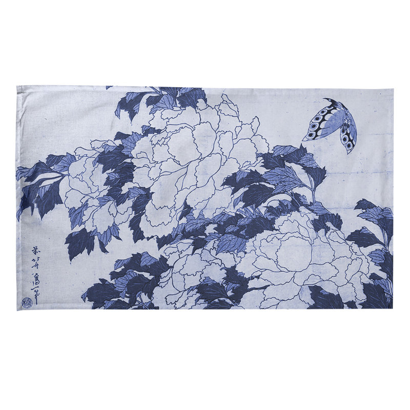 Serviette de thé pivoines et papillon, Mauve clair, Polyester sergé