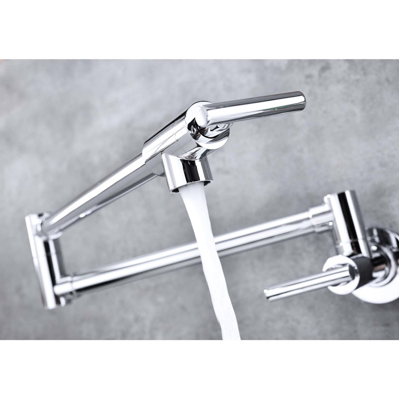 Wall Mounted Kitchen Pot Filler Faucet, Folding Feature, 360 Rotation, Brass Made, , Double Handles For Better Water Management, Corrosion Mount With Arm, Rotatable, Brass, To Optimize Flow, Coating