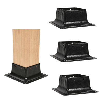 Support de base de poteau 4 x 4 (paquet de 3) - Ancre de poteau de pont en acier thermolaqué robuste avec vis, base interne de 3,6 po pour pergola, clôture, porche et boîte aux lettres