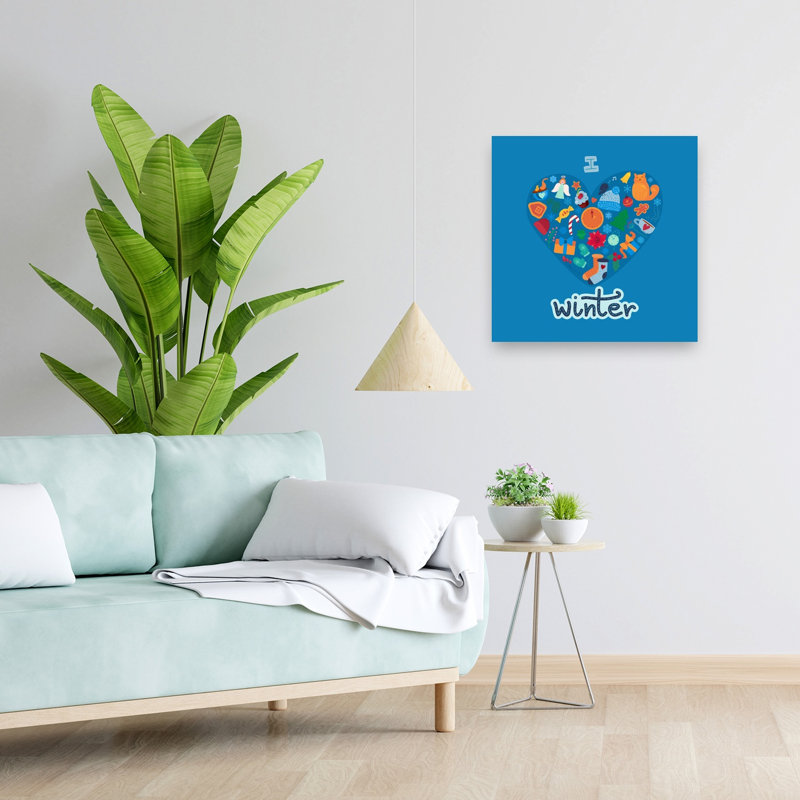 Cozy Winter Heart, arbre de Noël contemporain abstrait, paysage d'hiver, reproduction d'art mural, 24" H x 24" W