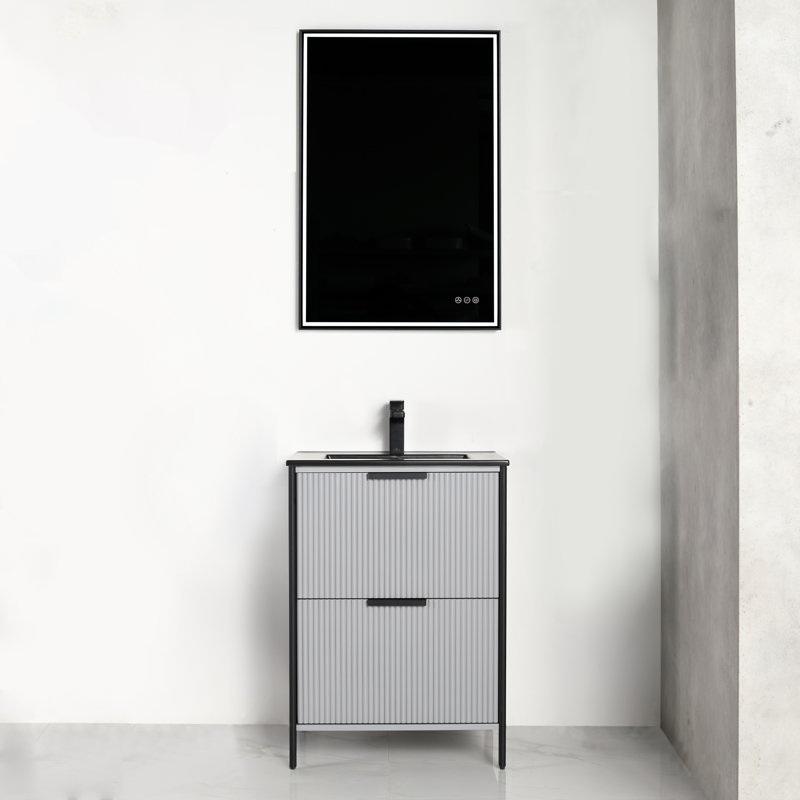 Meuble-lavabo autoportant de 24 po avec lavabo Chriselda, Noir, noir, noir, noir, Gris