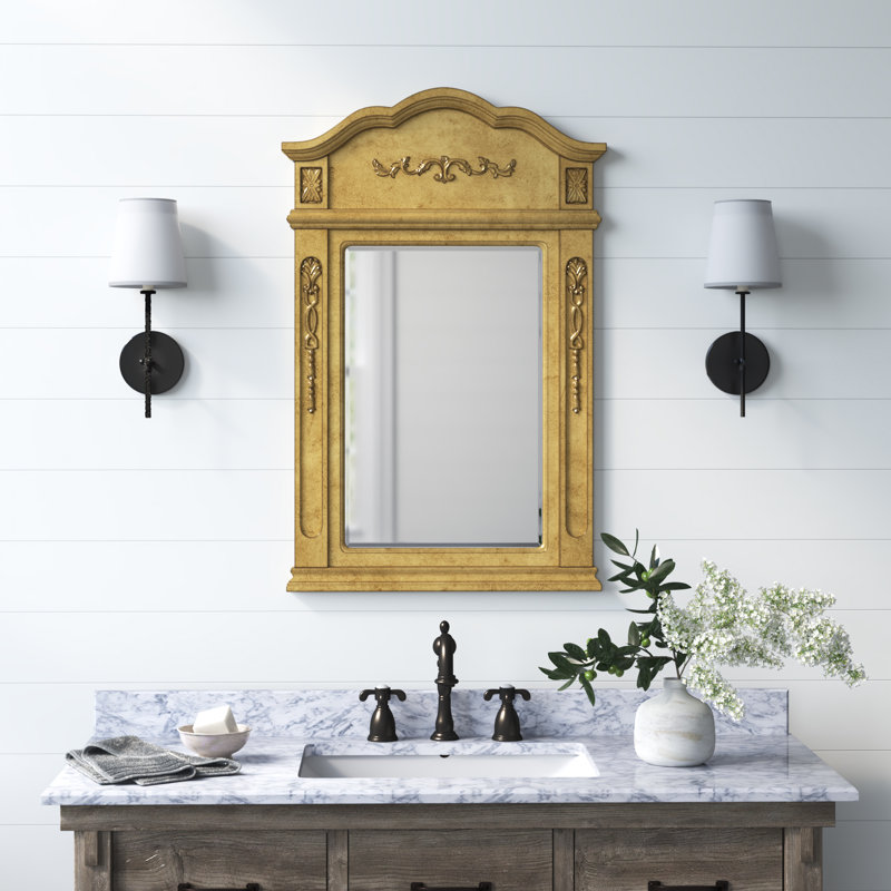 Hand-Painted Beveled Flat Wall Mirror , Tan, 36" x 24"