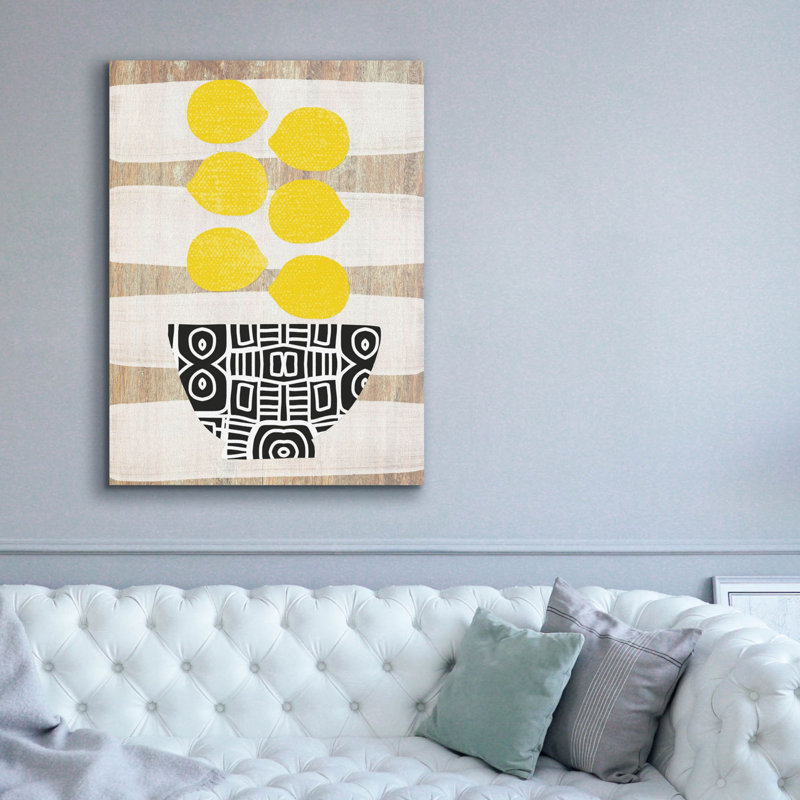 «Bowl Of Lemons On Wood» par Linda Woods, art mural sur toile, H 54 po x l 40 po x P 1,5 po