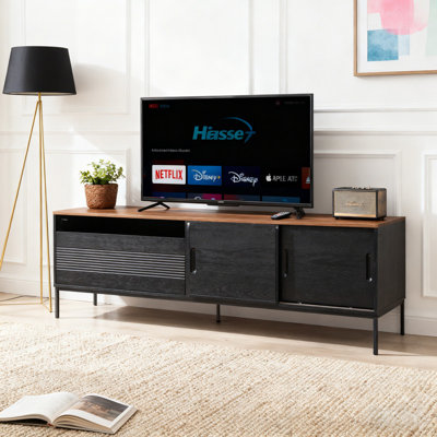 70.8" Modern TV Stand With Sliding Doors & Metal Frame, Mid-Century Media Console For Up To 75 Inch Tvs, Entertainment Center