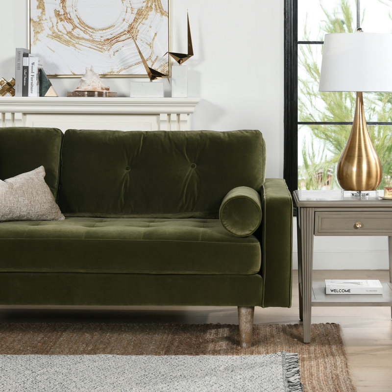 Harker 84'' Upholstered Sofa, Olive Green Velvet