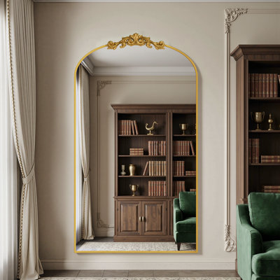 Vintage Arched Full Length Mirror with Carved, Oversized Floor Mirrors for HomeDecor