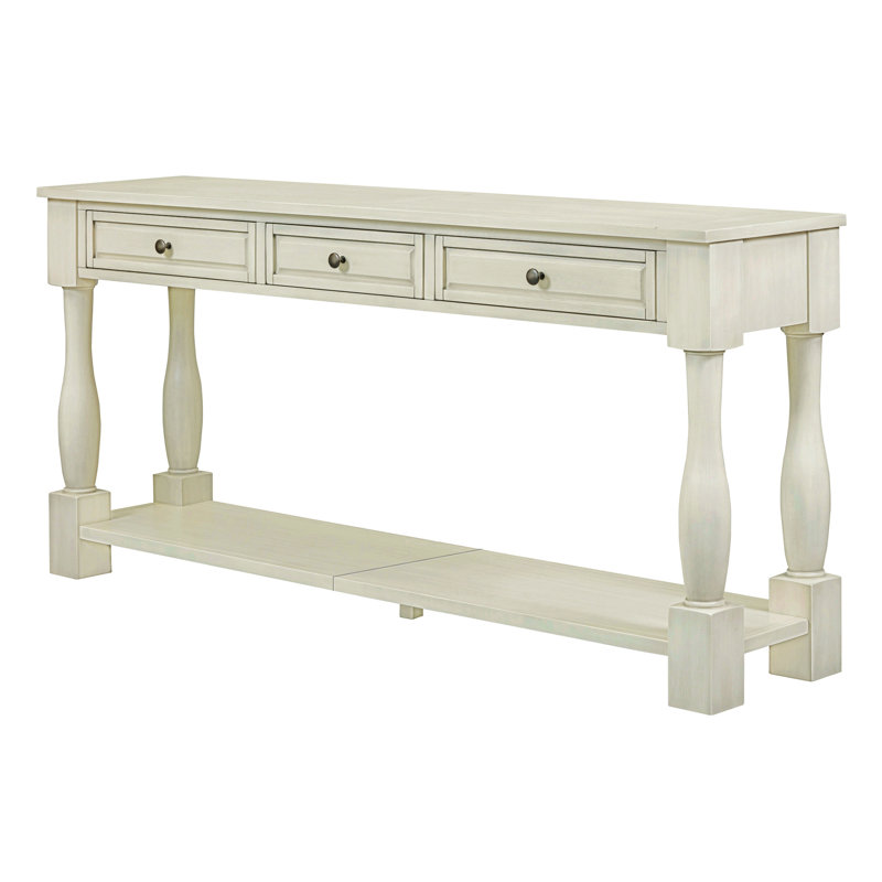 Virelli 63-Inch Mediterranean Style Console Table with Drawers and Shelf, Antique White
