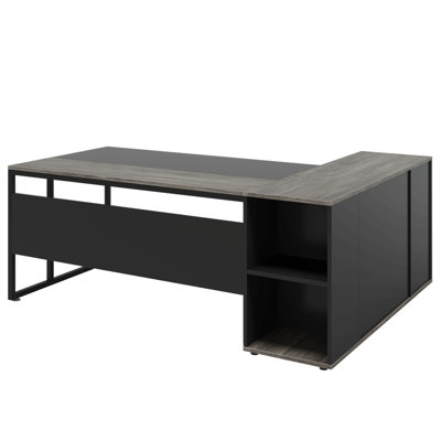 71" L-Shaped Executive Desk With Storage Cabinet & Shelves