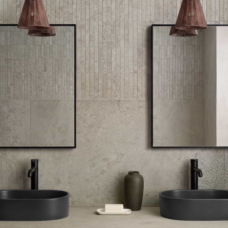 Corretta 23.77 in. x 47.55 in. Semi Gloss Porcelain Tile, Wave Warm Gray