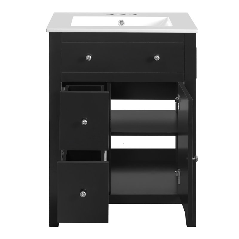 Meuble-lavabo 24 po avec tiroirs en céramique, Noir