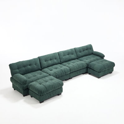 U Shaped Couch Modular Sectional Sofa, Modern Deep Seat Cloud Couch, Oversized Modular Couches For Living Room, Comfy Advanced Flannelette Sofa Bed With Round Armrests 6 Pillows,Sofas For Bedroom