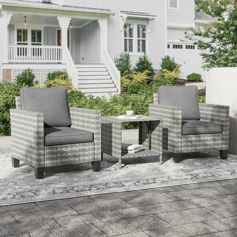 Backman 2 - Person Patio Conversation Set with Cushions, Gray, Gray