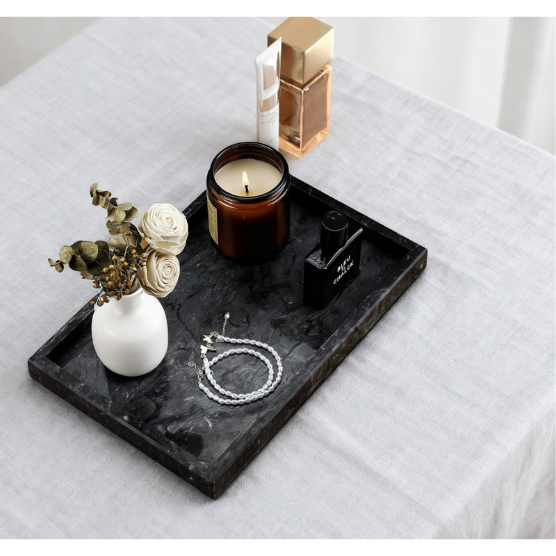 Marble Tray For Bathroom Vanity, Kitchen, And Desktop, Genuine Marble Stone Organizer For Jewelry, Cosmetics, Candles, Perfume, And Home Decor