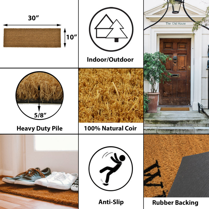 Non-Slip Outdoor Doormat, Natural, Rectangle 0'10" x 2'6"