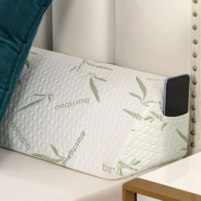 Qucover Bed Wedge Pillow For Headboard, 2-Sections Memory Foam Queen Size Bed Wedge Pillow Gap Filler, Soft Breathable Queen Bed Wedge