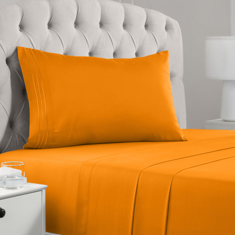 Draps Mellanni 1800 Simple Persimmon, Persimmon, Ensemble literie pour lit simple