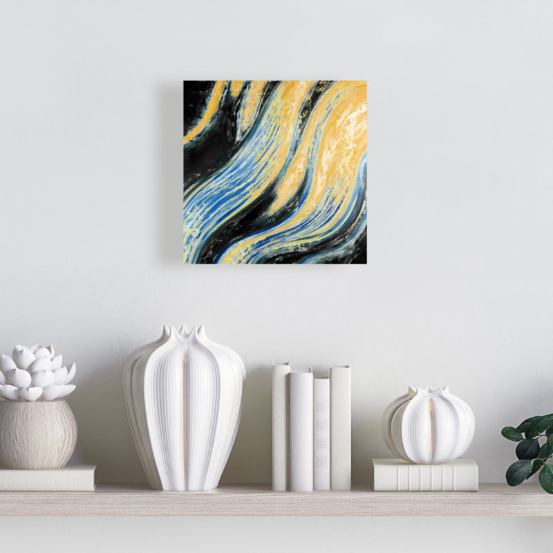 Vague ondulée | Toile abstraite jaune, décoration murale