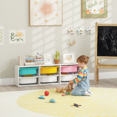 AIYAPLAY Kids Toy Storage Unit with 6 Removable Plastic Bins Low Height