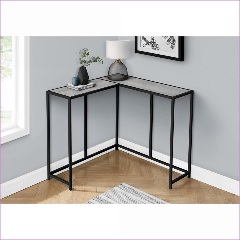 Table basse d'angle moderne pour le salon, plateau en stratifié gris et amp; Cadre en métal noir