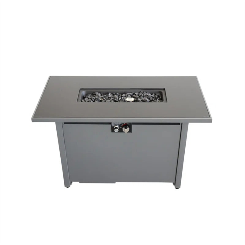 42" Smoked Glass Metal Rectangle Fire Pit, Light Gray