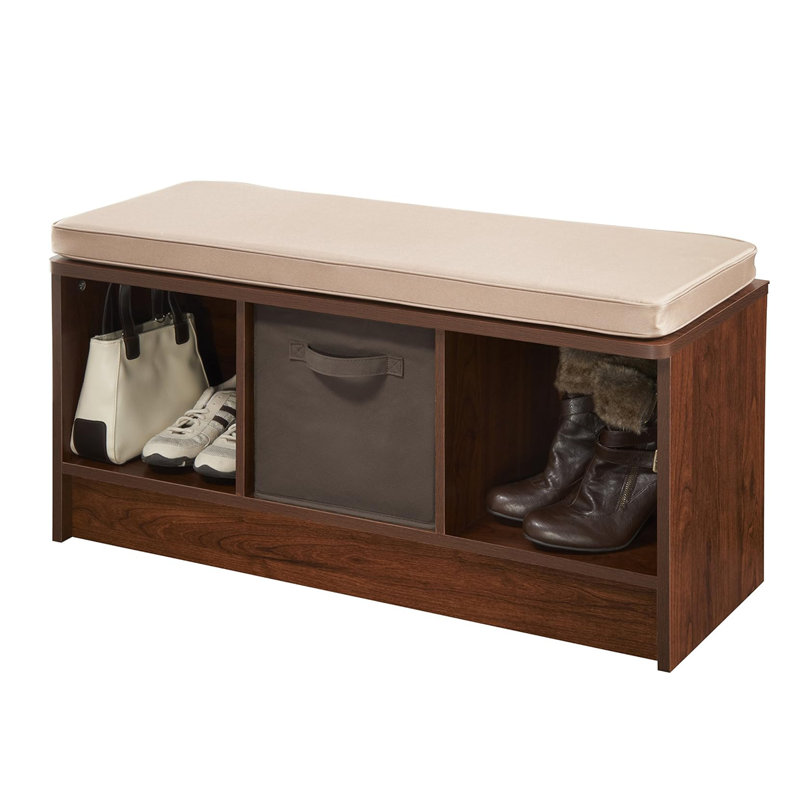 Theonita Polyester Upholstered Storage Bench, Dark Cherry