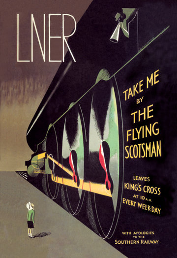 « take me » par the flying scotsman, publicité rétro sur toile tendue, H 30 po x l 20 po x P 0,5 po