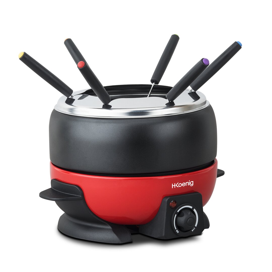 Elektrisches Fondue Set 6 Personen 6 Fonduegabeln 25°C bis 190°C / 2 L / 800 W / rot/schwarz