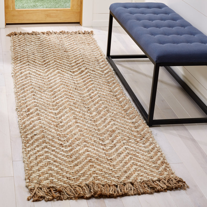 Aerionna Natural Hand Woven Jute Chevron Rug, Runner 2'6" x 12'