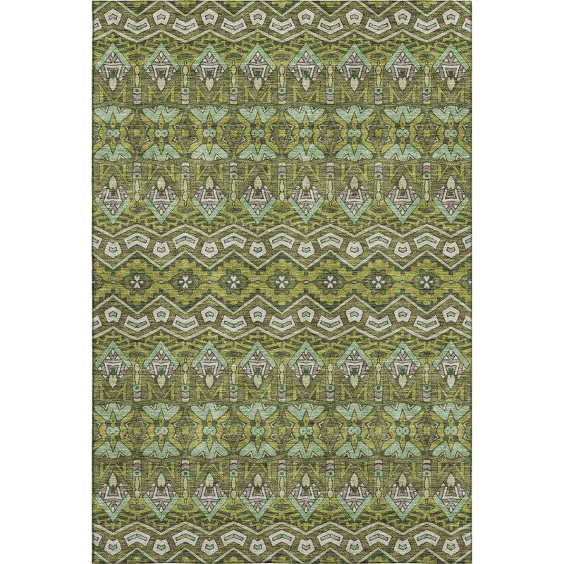 Premium Machine Washable Prisco Olive Rug, Rectangle 10' x 14'