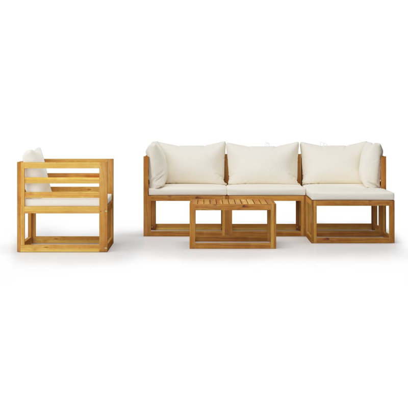 6 Piece Patio Lounge Set with Cushions, Cream