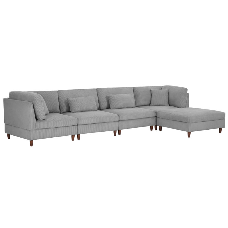 Michelyn 120.5"W 5 - Piece Corduroy Modular Sectional Sofa with Ottoman, Beige Corduroy