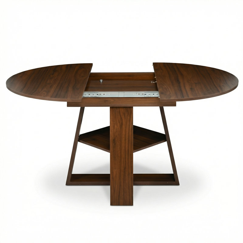 43.3–59″ Extendable Dining Table with Removable Leaves & Storage Shelf, Walnu