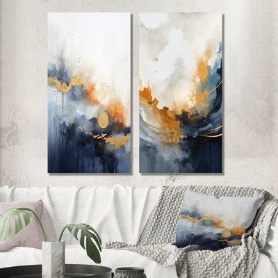 «Blue and Yellow Fluid Harmony», peinture I - peinture abstraite, ensemble de 2 décorations murales en métal