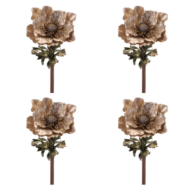 Metallic Hydrangea Flower Stem (Set of 4), Gold