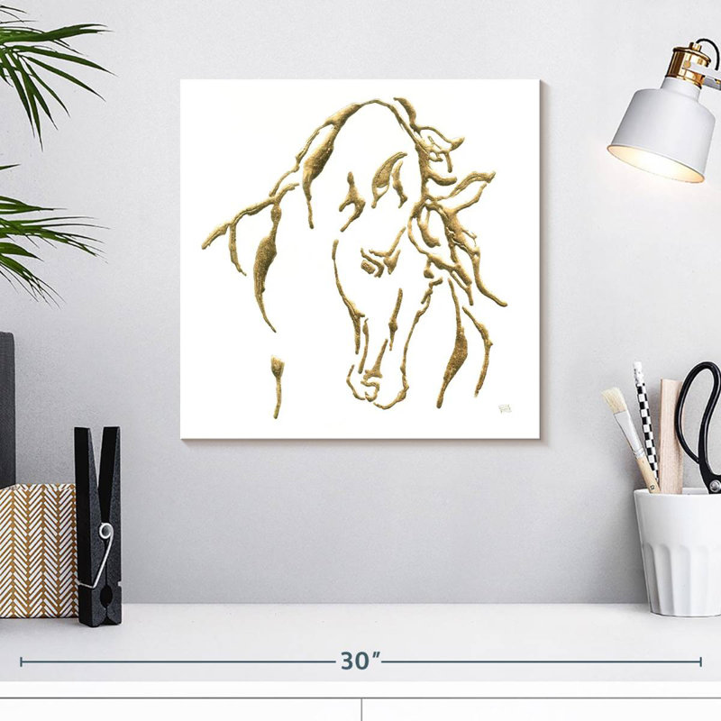Brampt Gilded Stallion On White, 16" H x 16" W