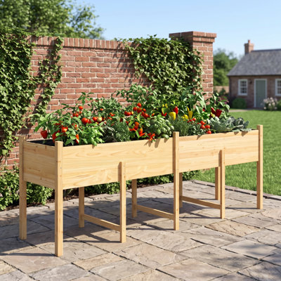 Lit de jardin surélevé, pot à fleurs surélevé en bois avec pieds, doublure de lit et trous de drain