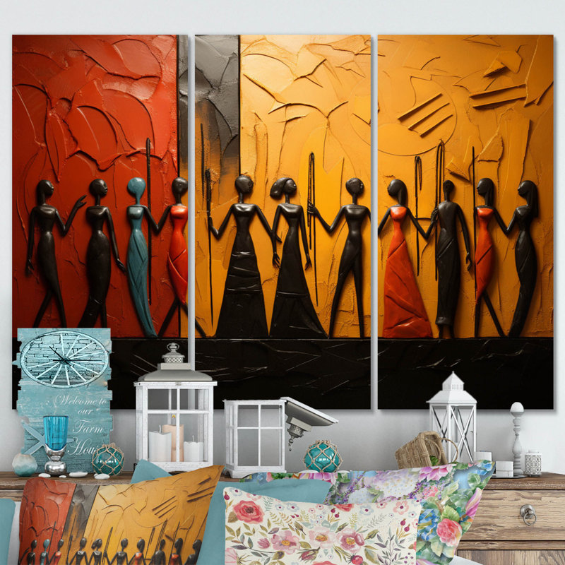 «African Tribal Rhythms VIII» sur toile, reproduction de 3 pièces, H 28 po x l 36 po x P 1 po