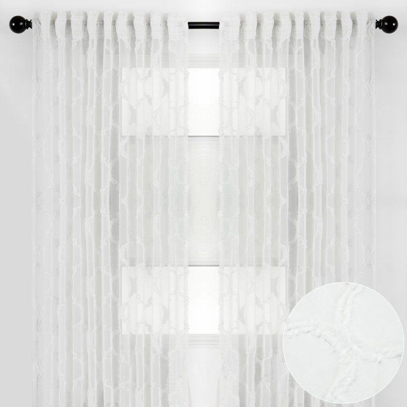 Carlena Damask Sheer Curtain Panels, 52" x 108", White