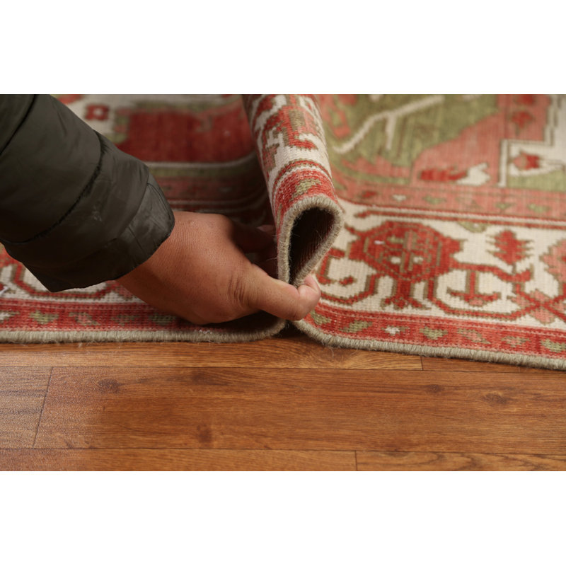 Tapis rouge en laine noué à la main de conception unique 5 pi x 6 pi 10 po New Age
