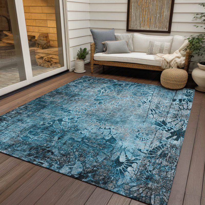 Machine Washable Indoor/Outdoor Derrick ACN2224 Floral Rug, Rectangle 3' x 5'