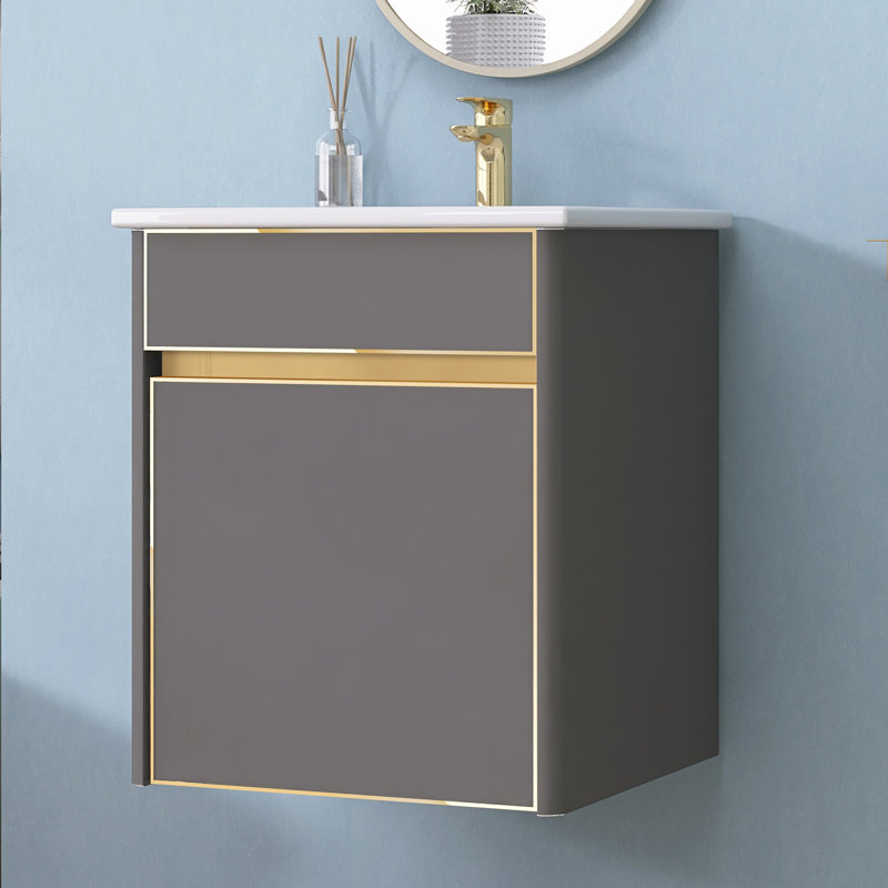 Venere Dark Grey Bathroom Vanity 16'' Floating Wall Mount Solid Surface Vanity Cabinet with Single Basin Vanity Top