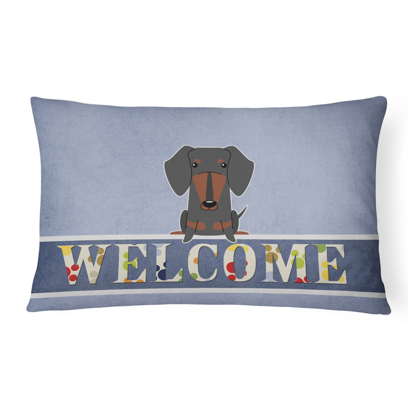  Coussin Dachshund Welcome, Noir / brun clair