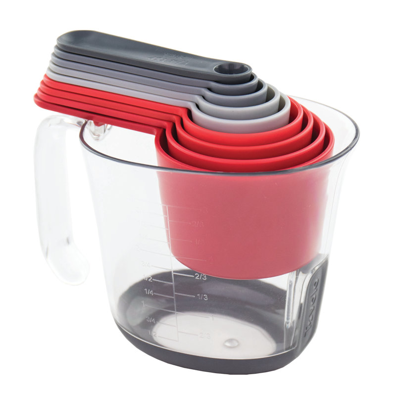 Tovolo Tovolo 10-Pieces Plastic Measuring Cup Set, Gray/Red/Clear