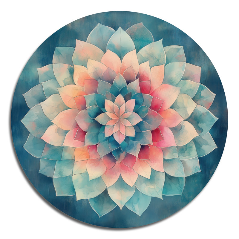 Mandala géométrique dans des tons pastel délavés - Décoration murale géométrique ronde en métal, L 36 po x H 36 po
