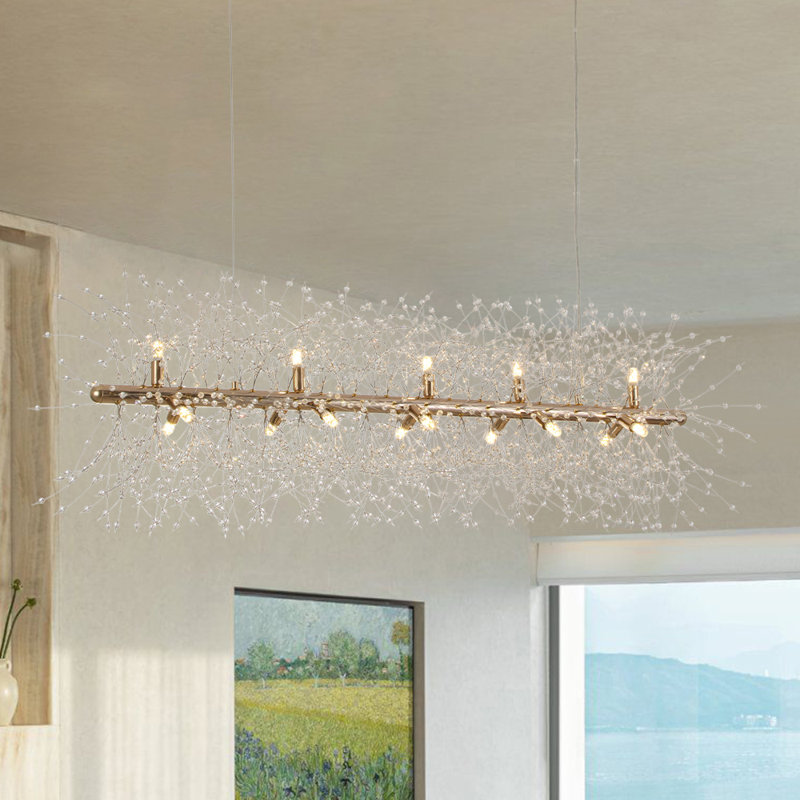 15-Light Linear Firework Chandelier , Brass