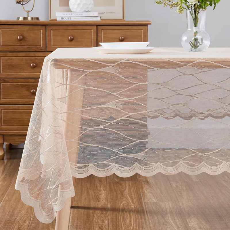 Lace Modern Rectangle Tablecloth With Geometric Design in 3 Sizes, Gold, 104" Rectangle